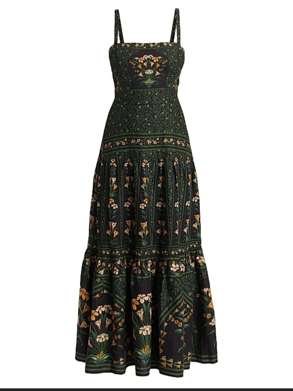 Farm Rio Women's Dark Green Floral Maxi Dress with Spaghetti Straps - Picture 1 of 3